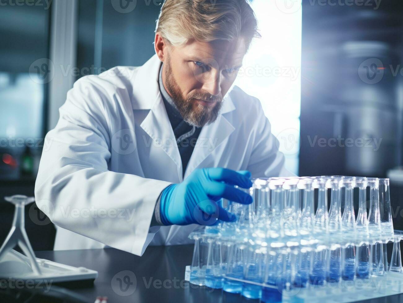 Male scientist conducting experiments in a high tech lab AI Generative photo
