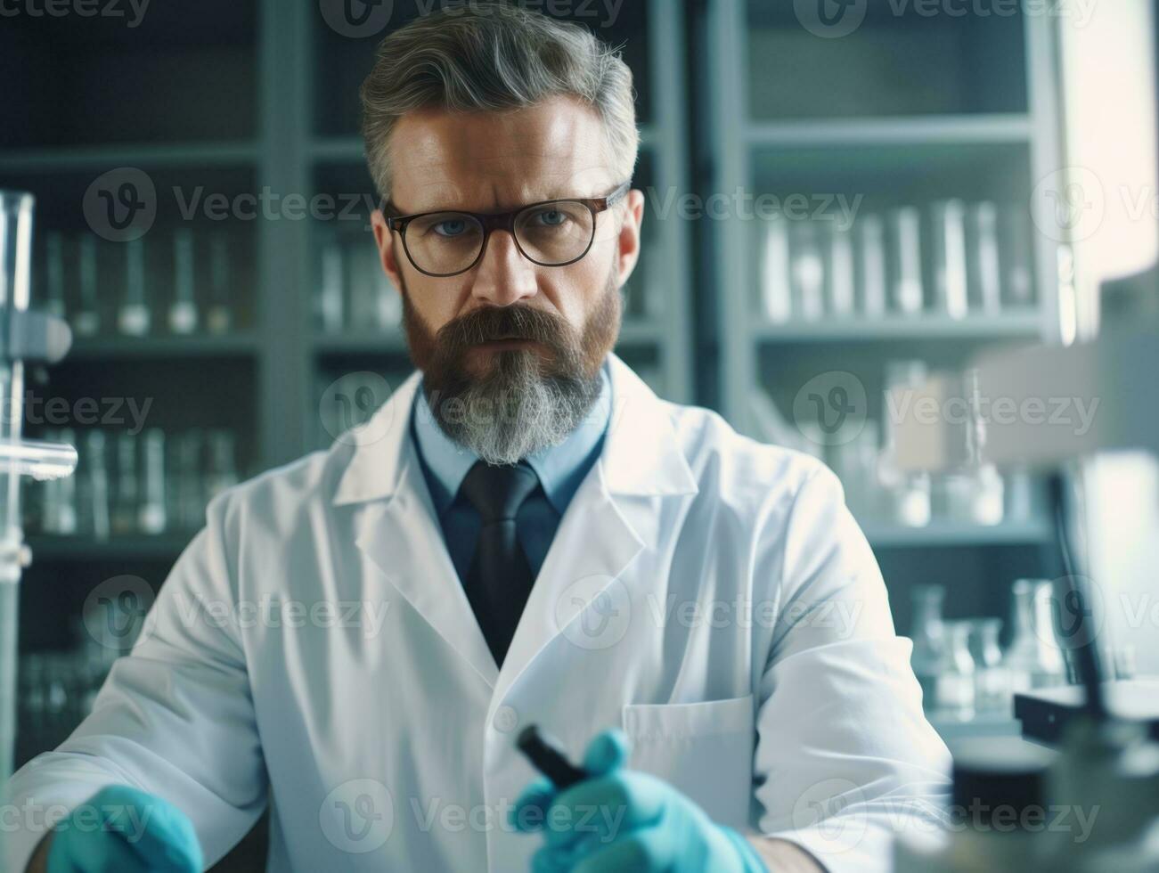 Male scientist conducting experiments in a high tech lab AI Generative photo