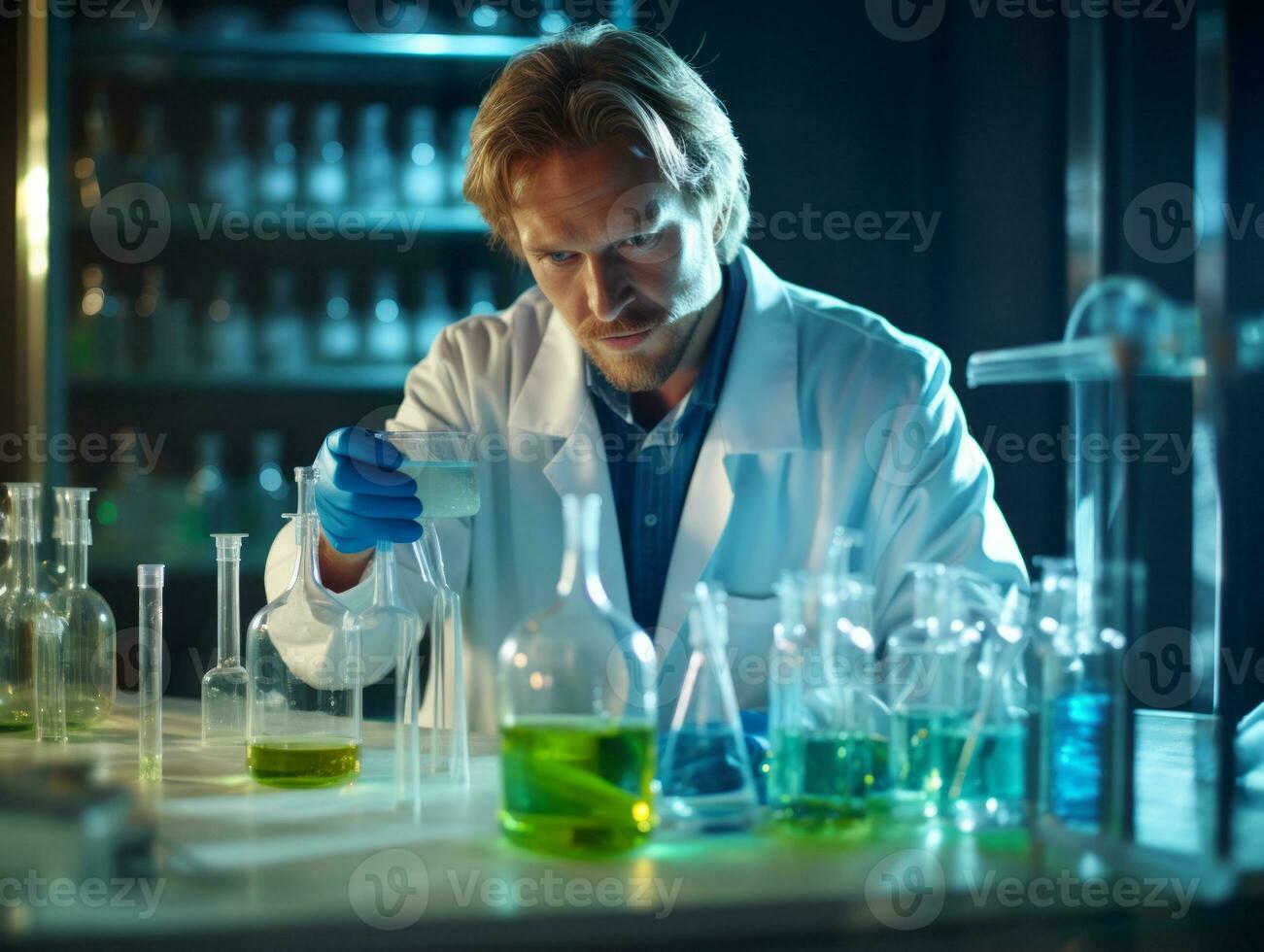 Male scientist conducting experiments in a high tech lab AI Generative photo