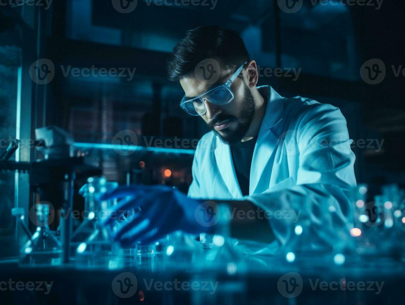 Male scientist conducting experiments in a high tech lab AI Generative photo