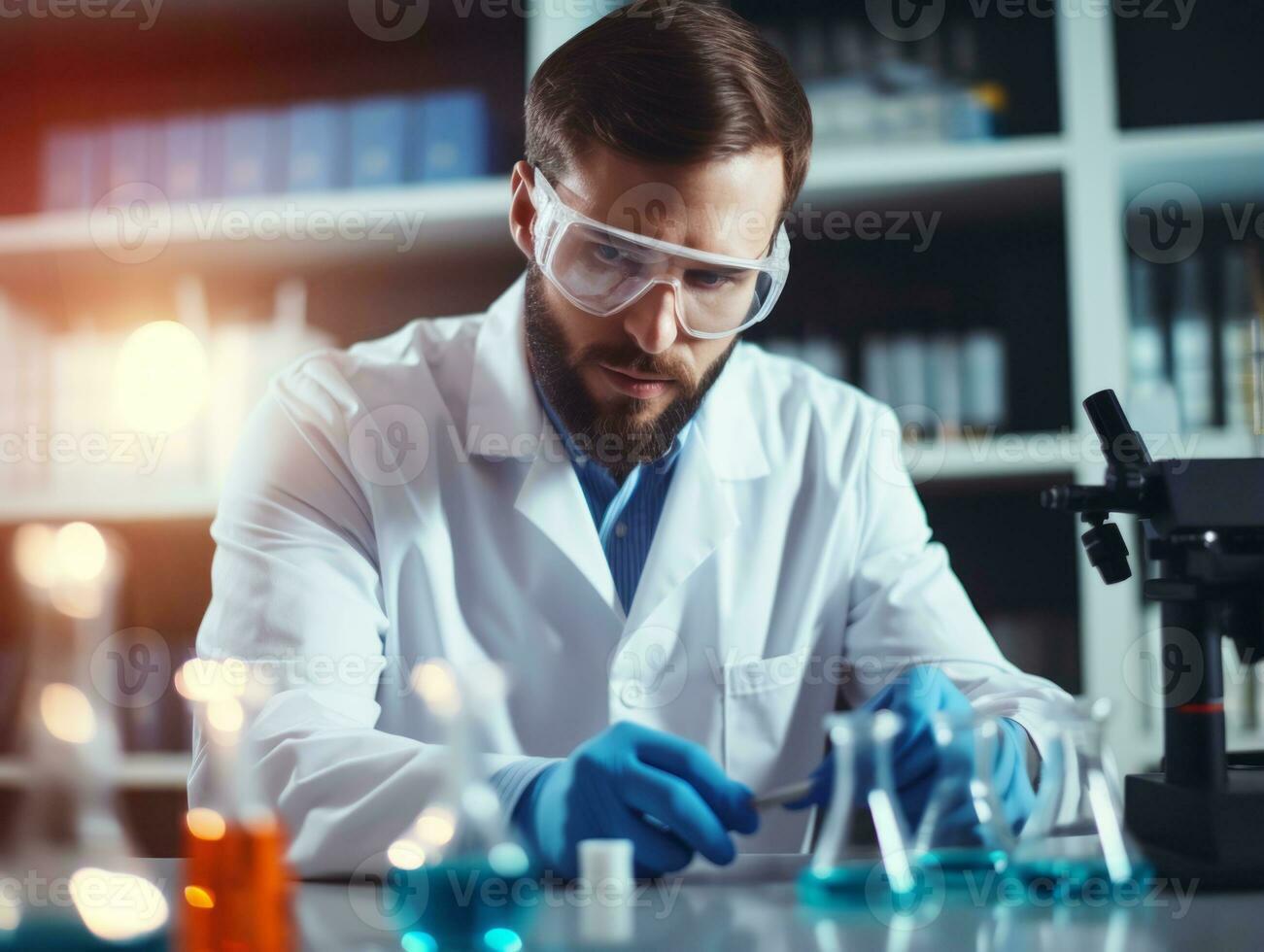 Male scientist conducting experiments in a high tech lab AI Generative photo