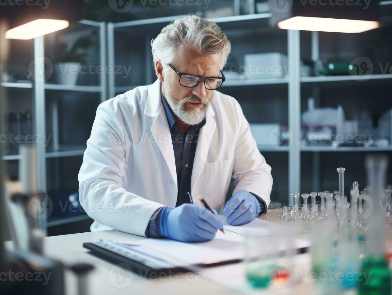 Male scientist conducting experiments in a high tech lab AI Generative photo