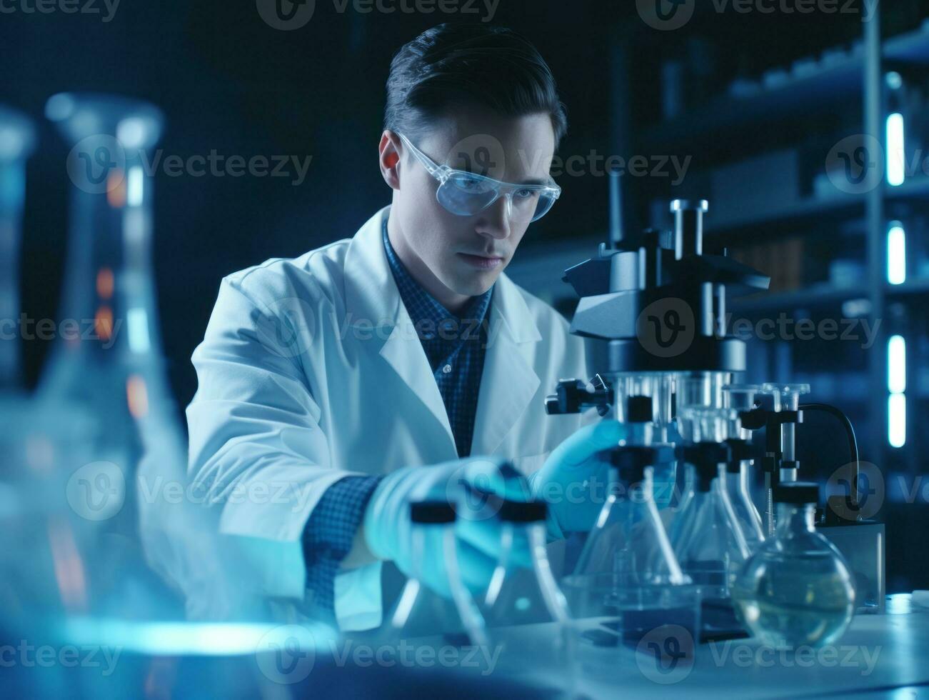 Male scientist conducting experiments in a high tech lab AI Generative photo