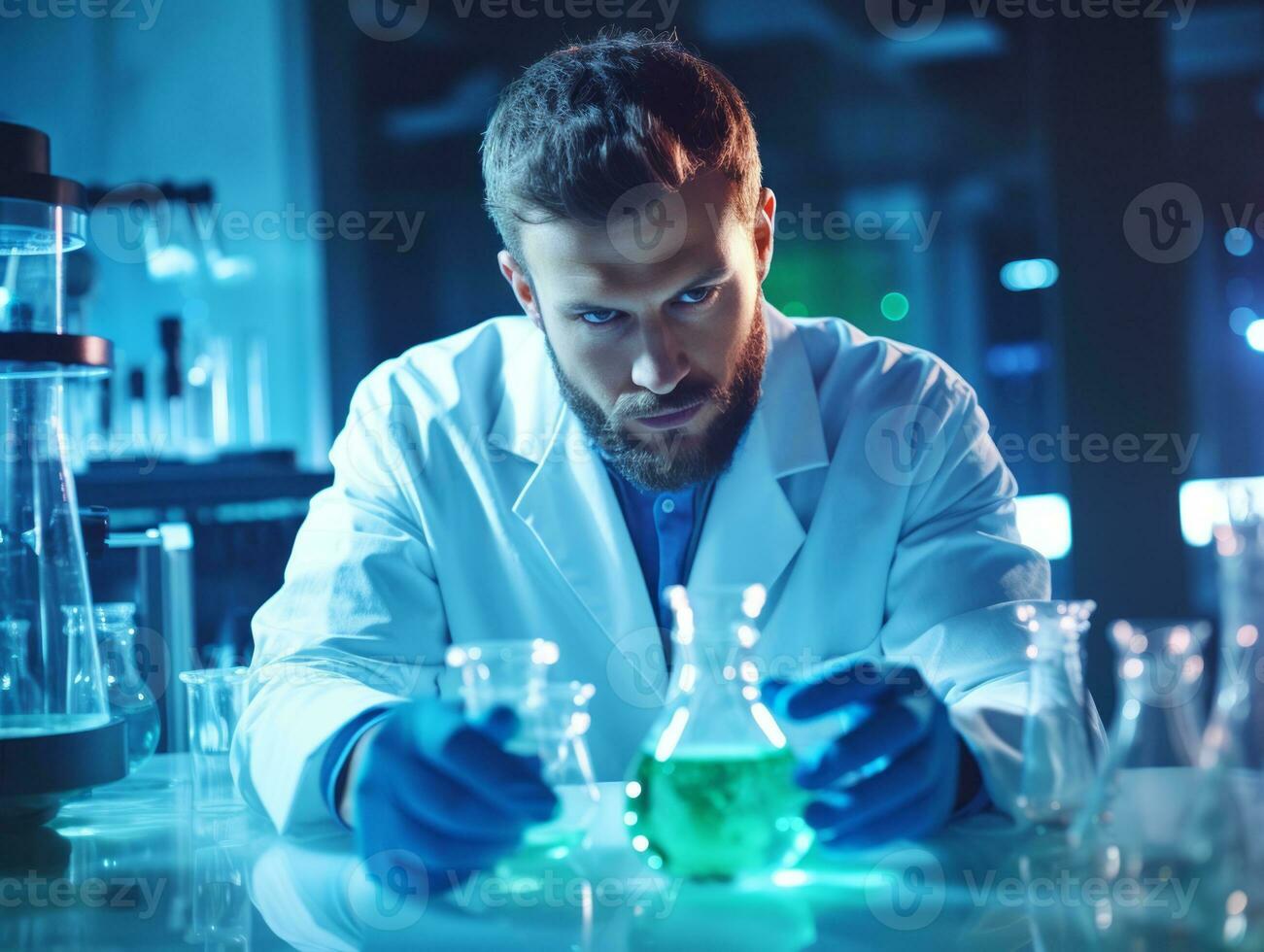 Male scientist conducting experiments in a high tech lab AI Generative photo