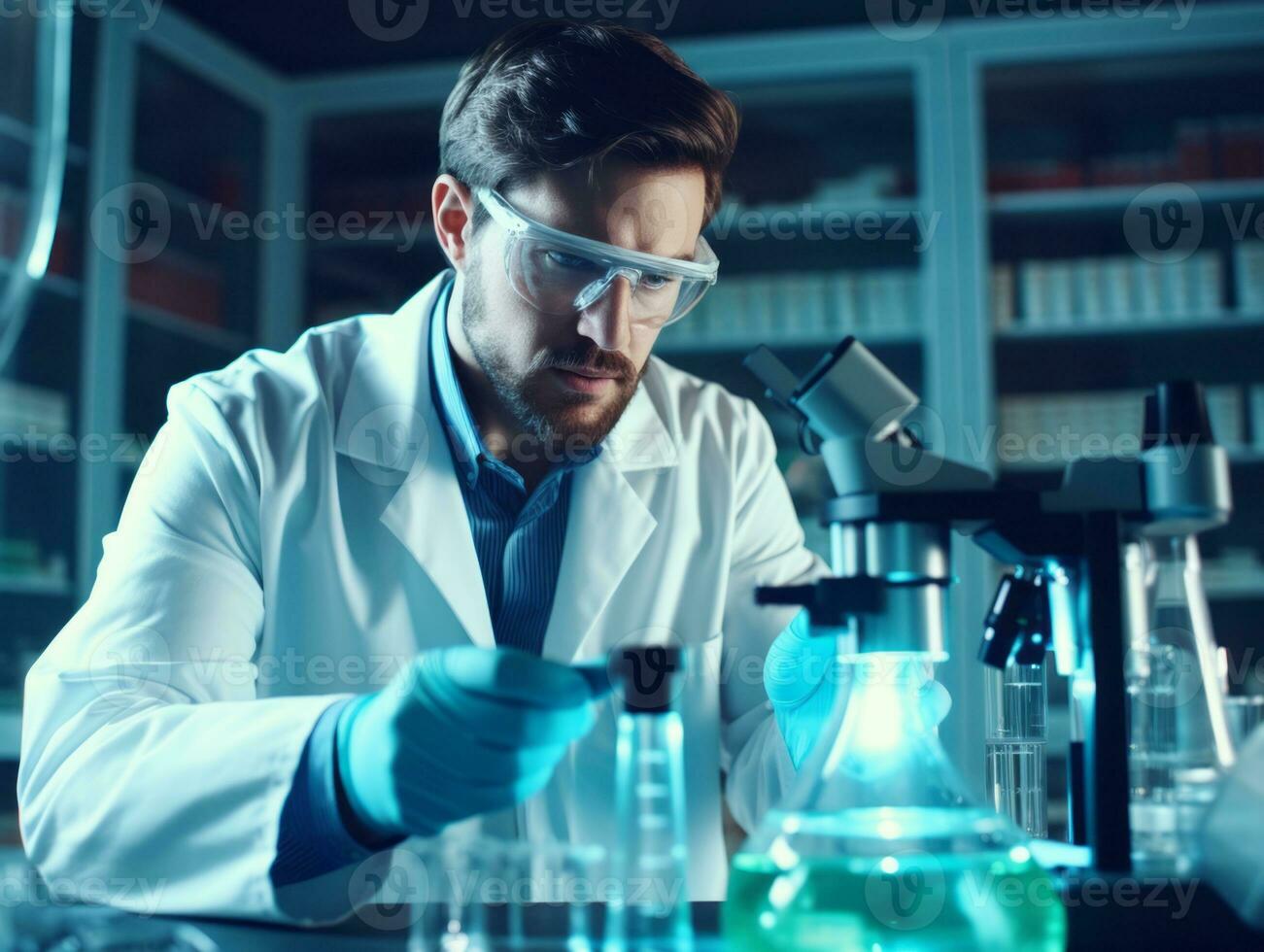 Male scientist conducting experiments in a high tech lab AI Generative photo