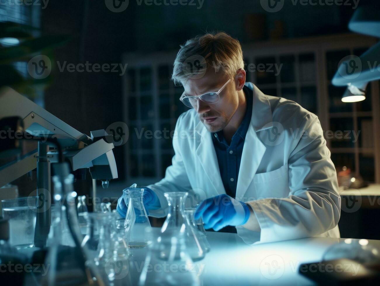 Male scientist conducting experiments in a high tech lab AI Generative photo
