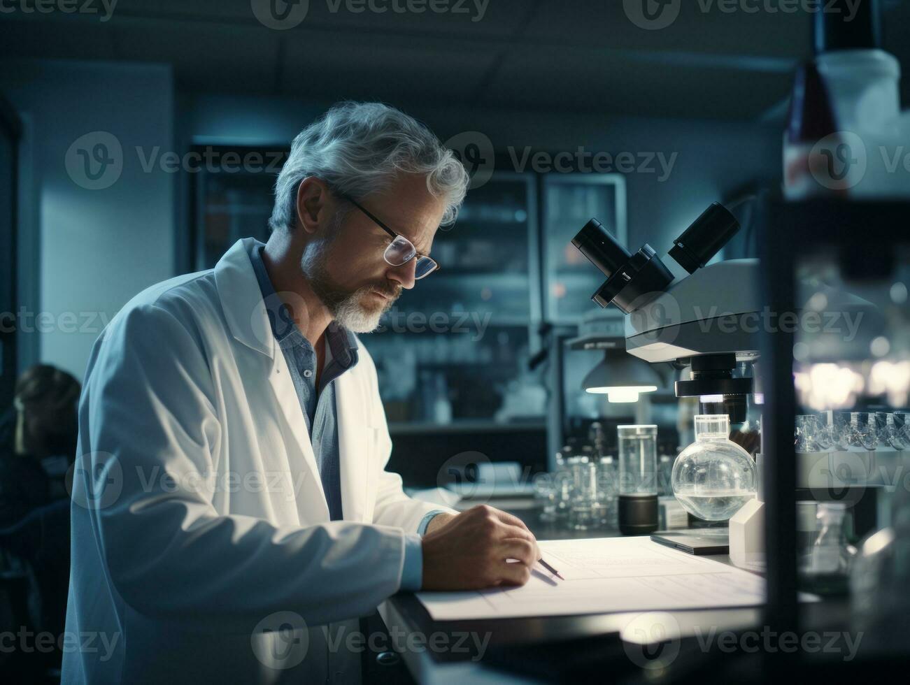Male scientist conducting experiments in a high tech lab AI Generative photo