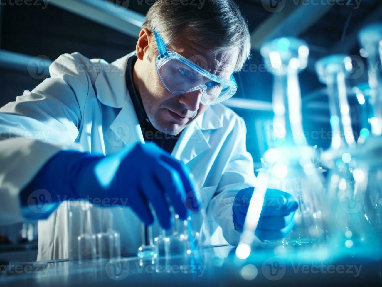 Male scientist conducting experiments in a high tech lab AI Generative photo
