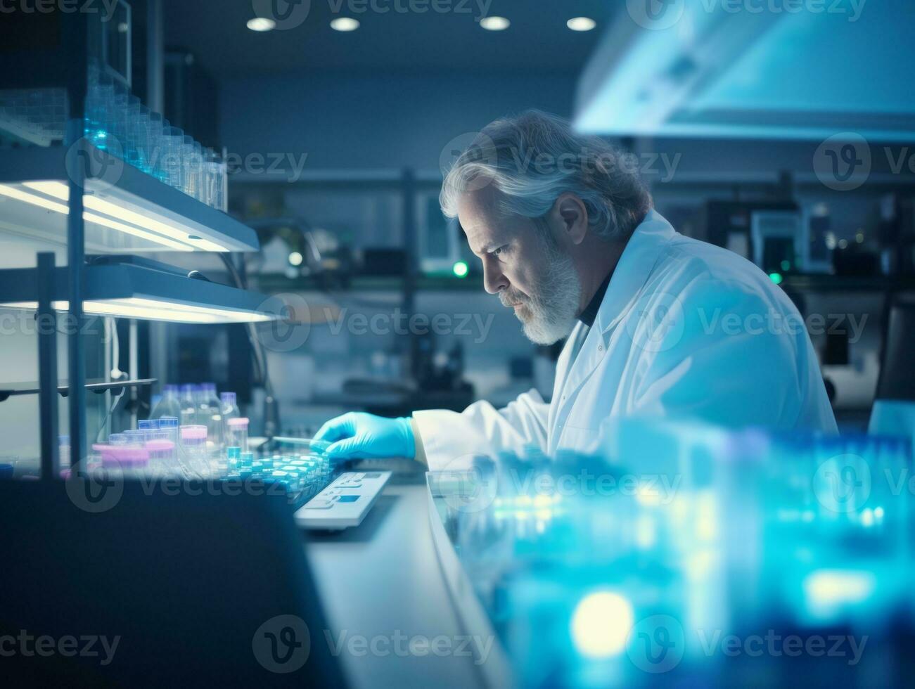 Male scientist conducting experiments in a high tech lab AI Generative photo