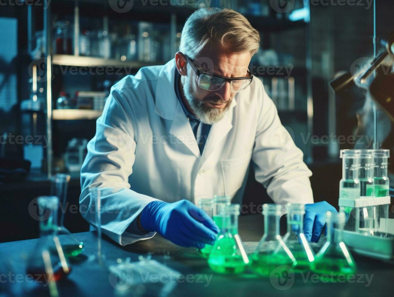 Male scientist conducting experiments in a high tech lab AI Generative photo