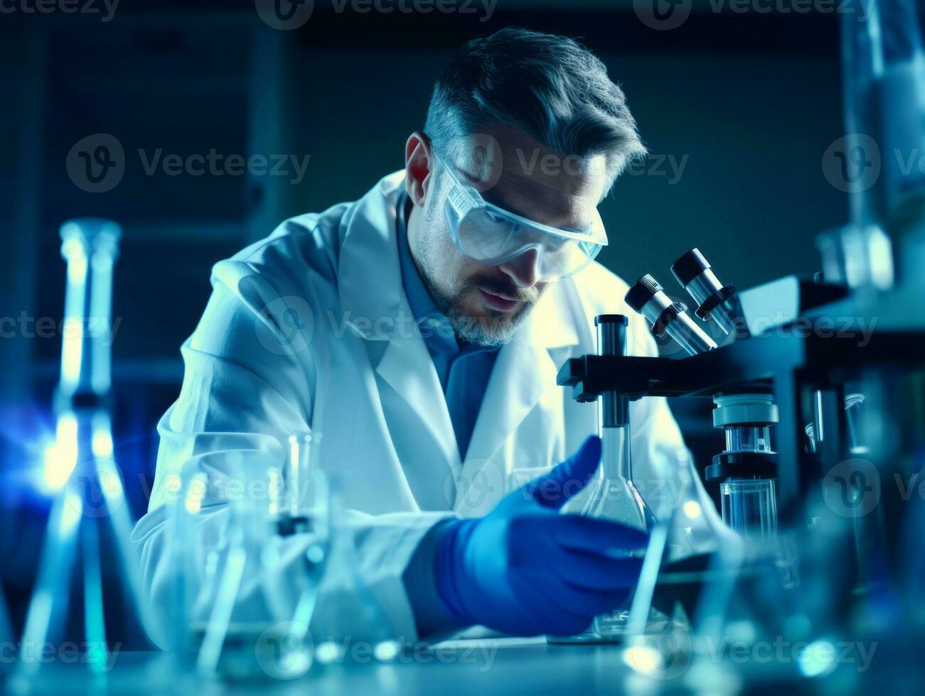 Male scientist conducting experiments in a high tech lab AI Generative photo