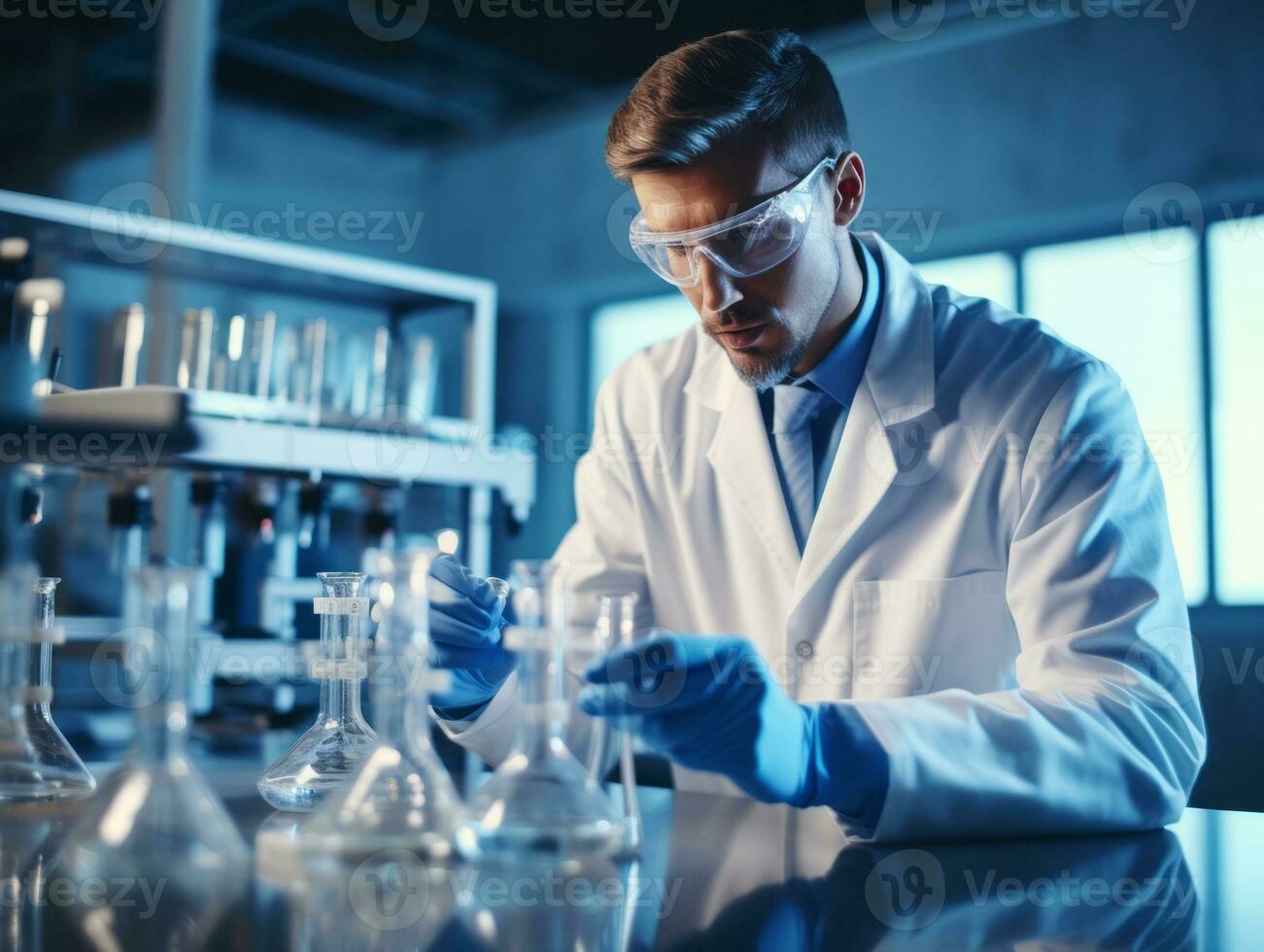 Male scientist conducting experiments in a high tech lab AI Generative photo