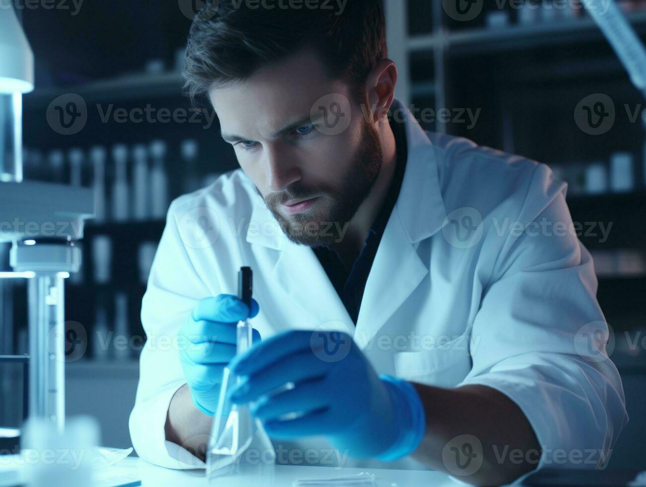 Male scientist conducting experiments in a high tech lab AI Generative photo