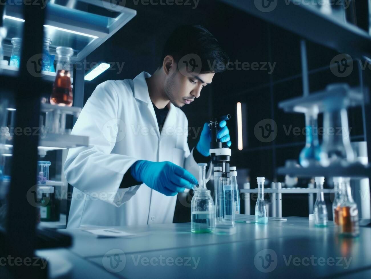 Male scientist conducting experiments in a high tech lab AI Generative photo