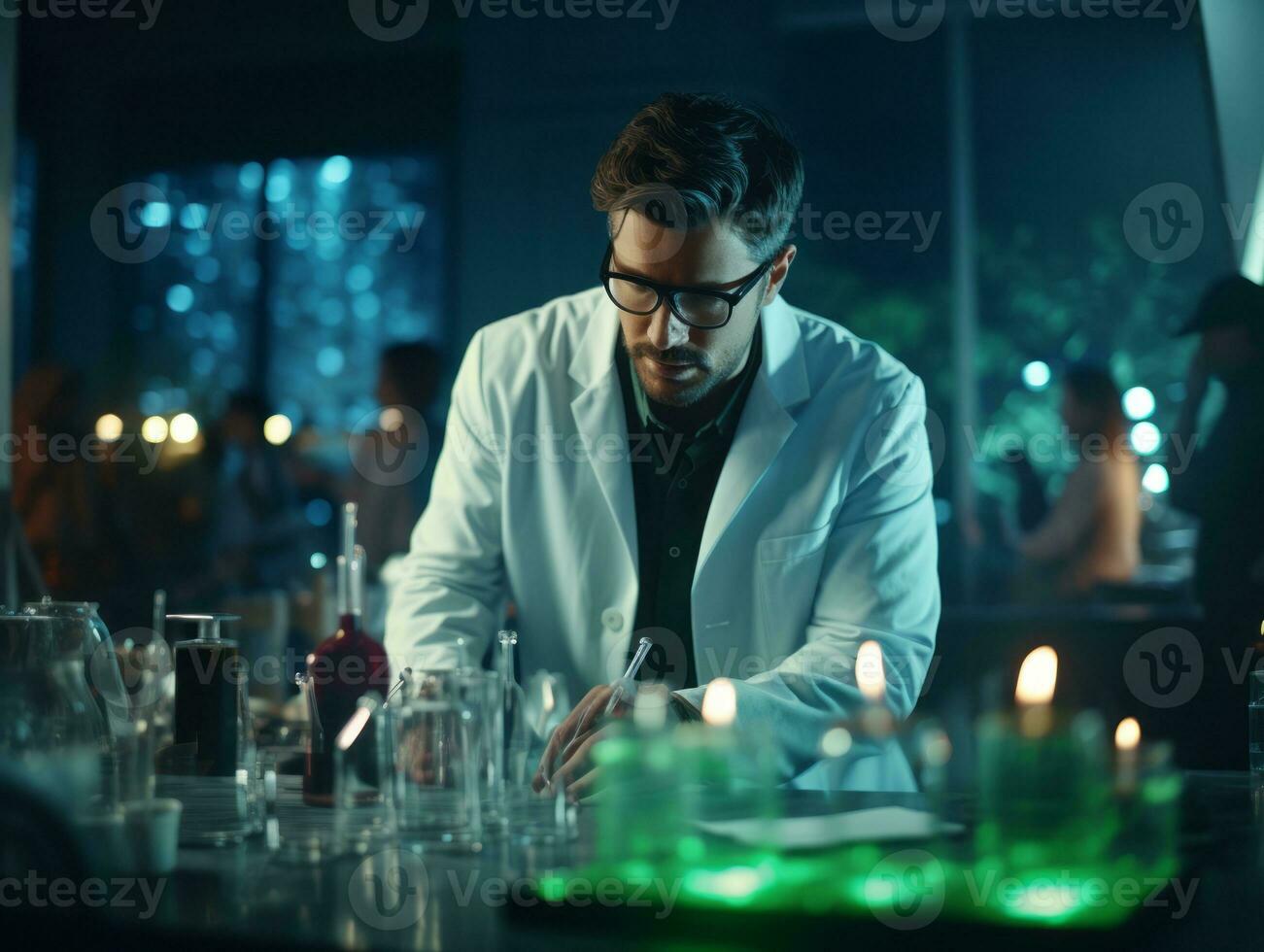 Male scientist conducting experiments in a high tech lab AI Generative photo