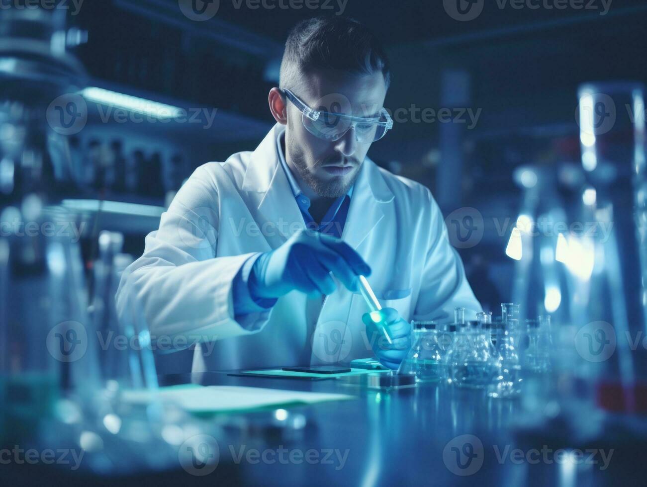 Male scientist conducting experiments in a high tech lab AI Generative photo