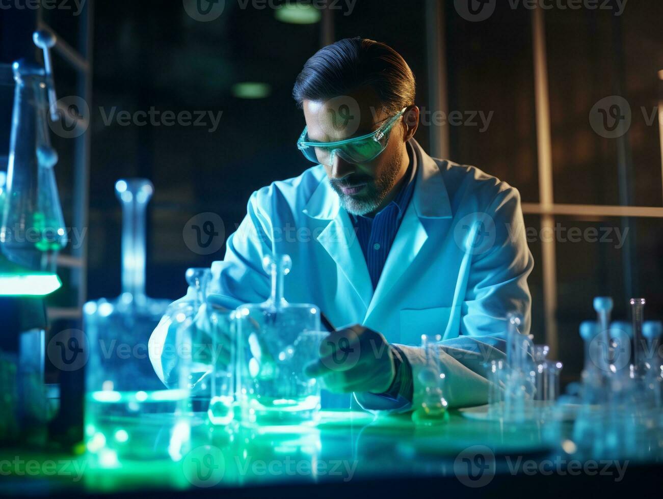 Male scientist conducting experiments in a high tech lab AI Generative photo