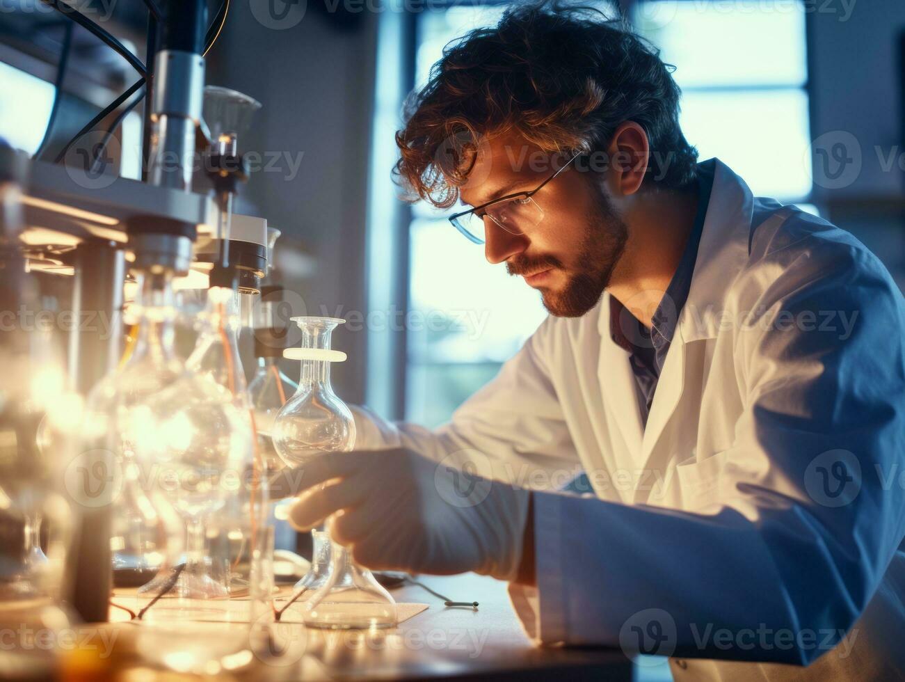 Male scientist conducting experiments in a high tech lab AI Generative photo