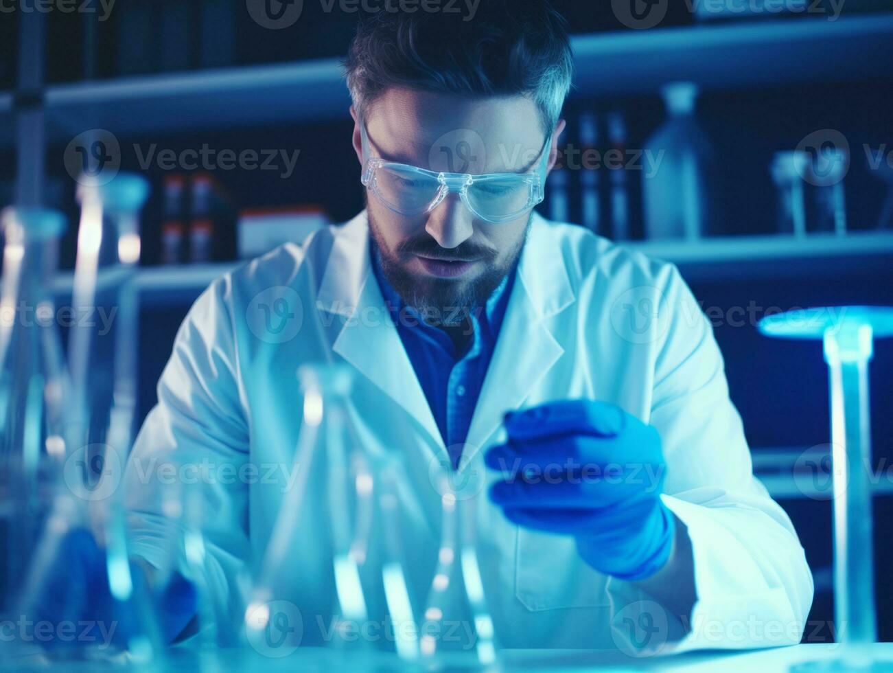 Male scientist conducting experiments in a high tech lab AI Generative photo