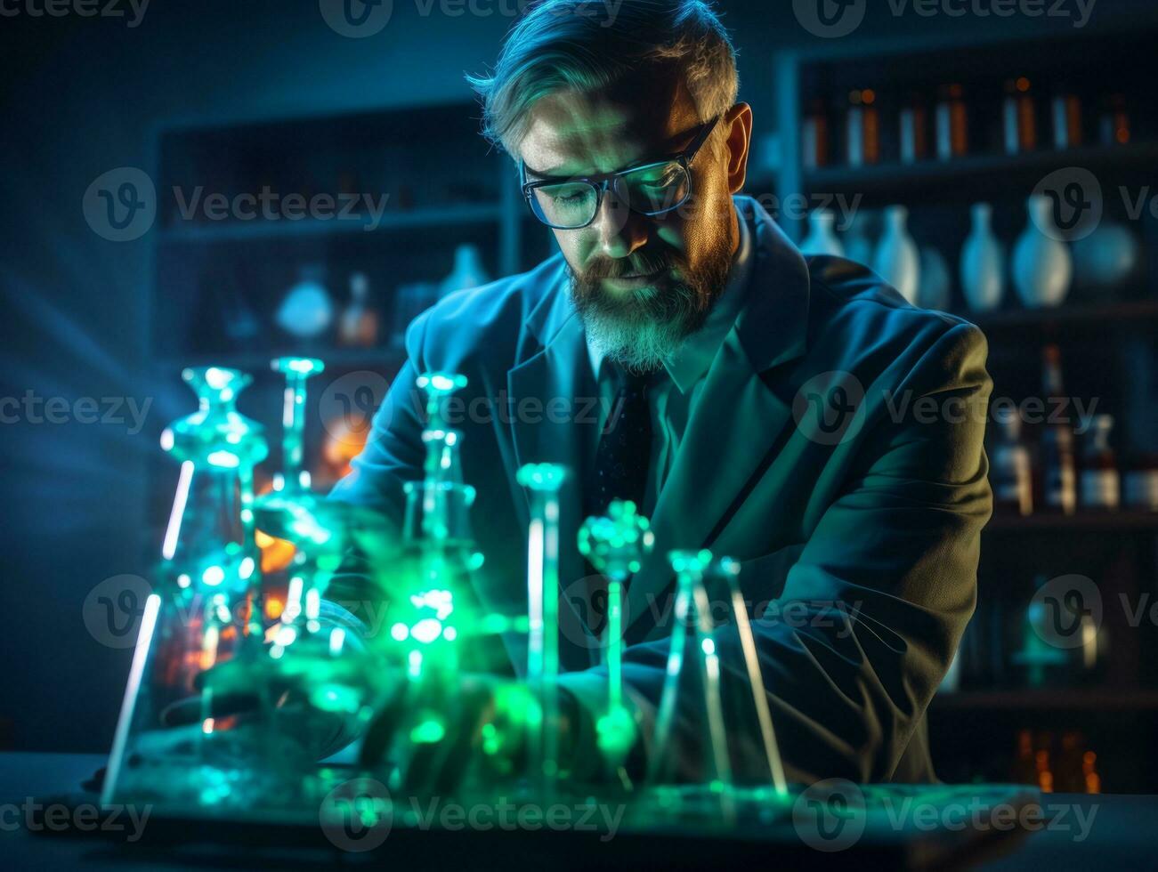 Male scientist conducting experiments in a high tech lab AI Generative photo