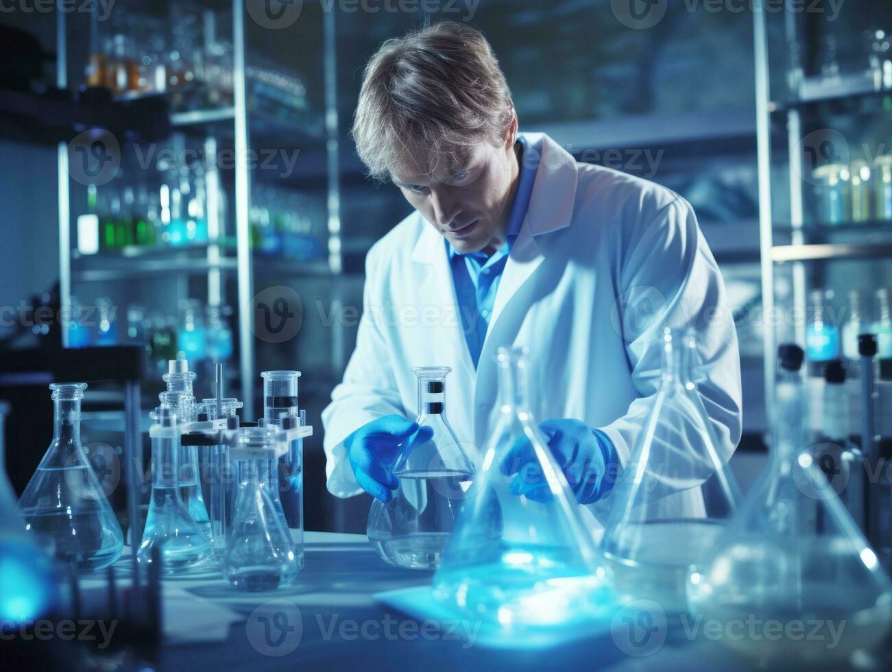 Male scientist conducting experiments in a high tech lab AI Generative photo