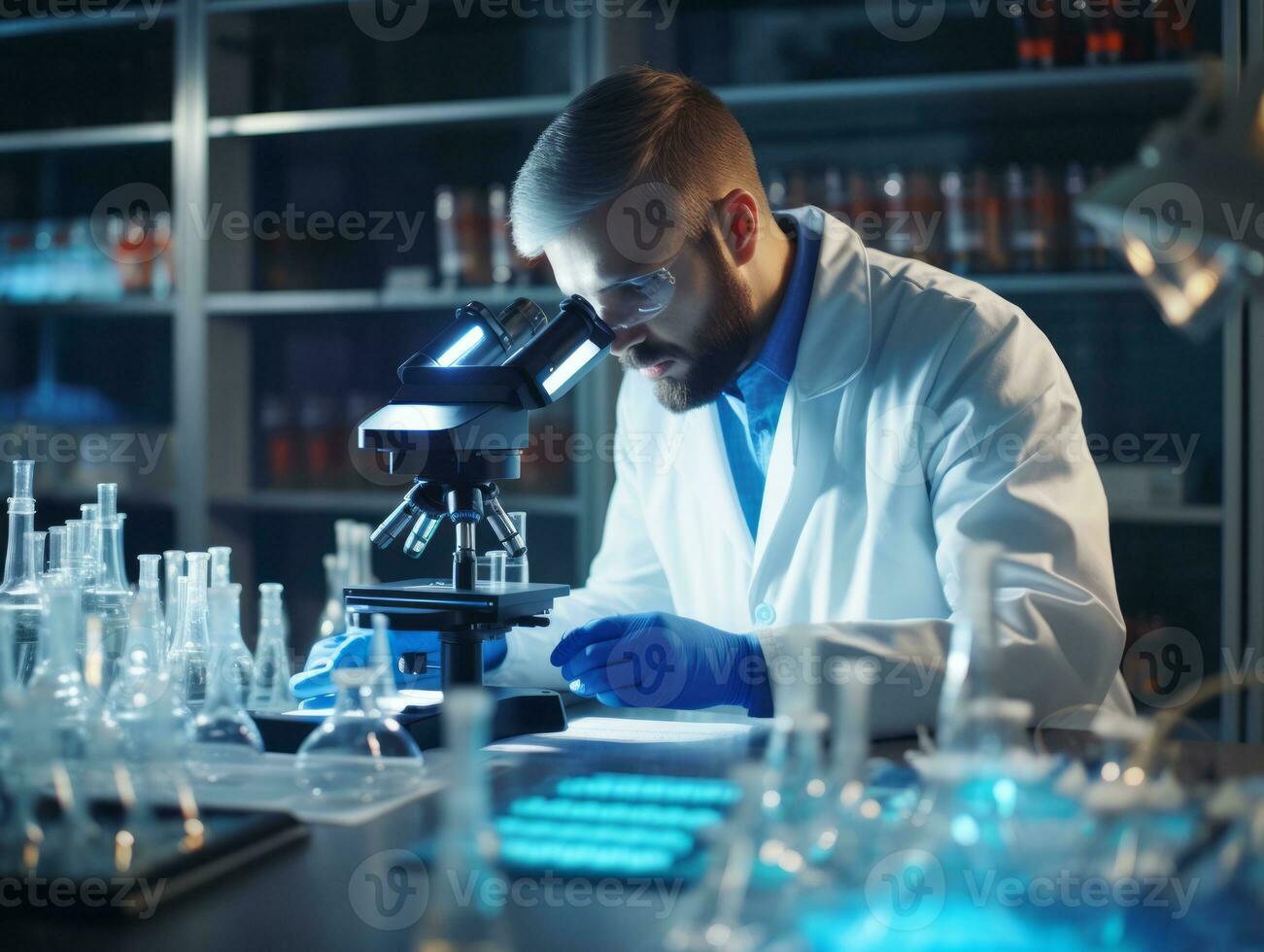 Male scientist conducting experiments in a high tech lab AI Generative photo