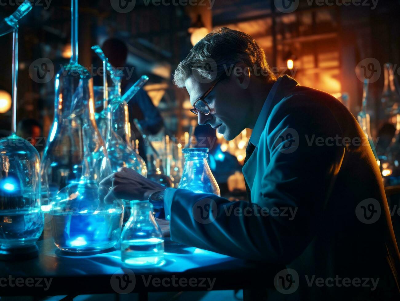 Male scientist conducting experiments in a high tech lab AI Generative photo