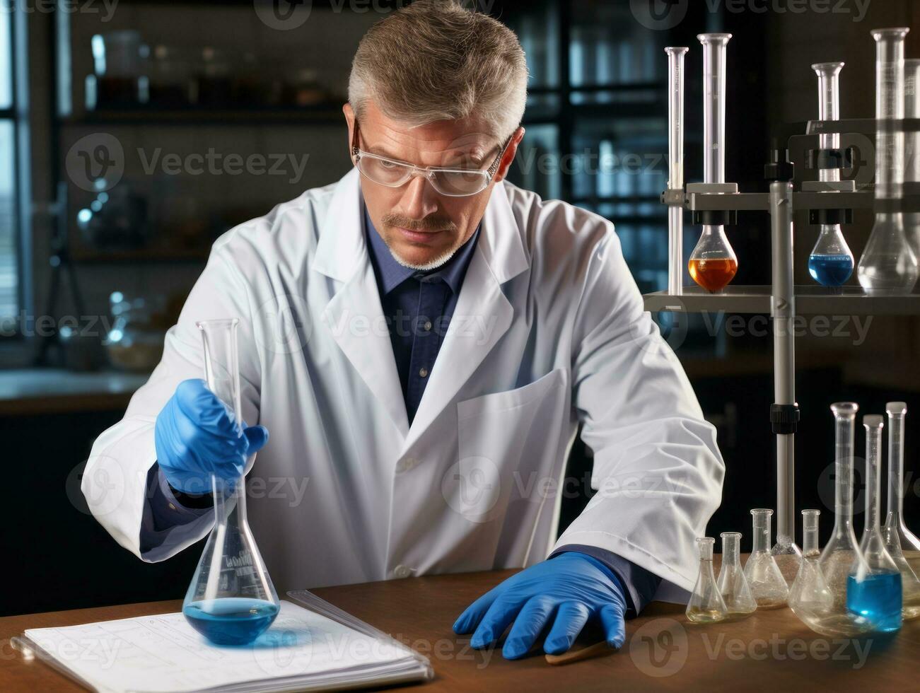 Male scientist conducting experiments in a high tech lab AI Generative photo
