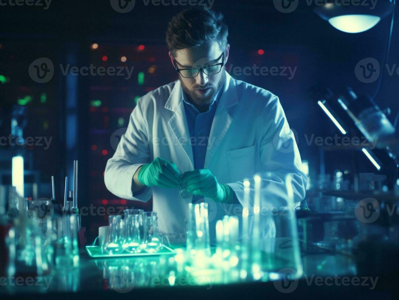 Male scientist conducting experiments in a high tech lab AI Generative photo