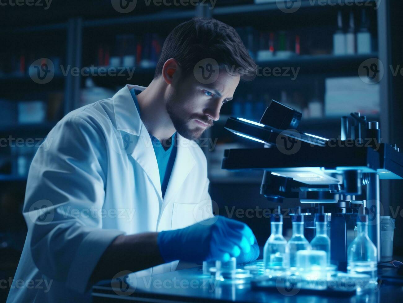 Male scientist conducting experiments in a high tech lab AI Generative photo