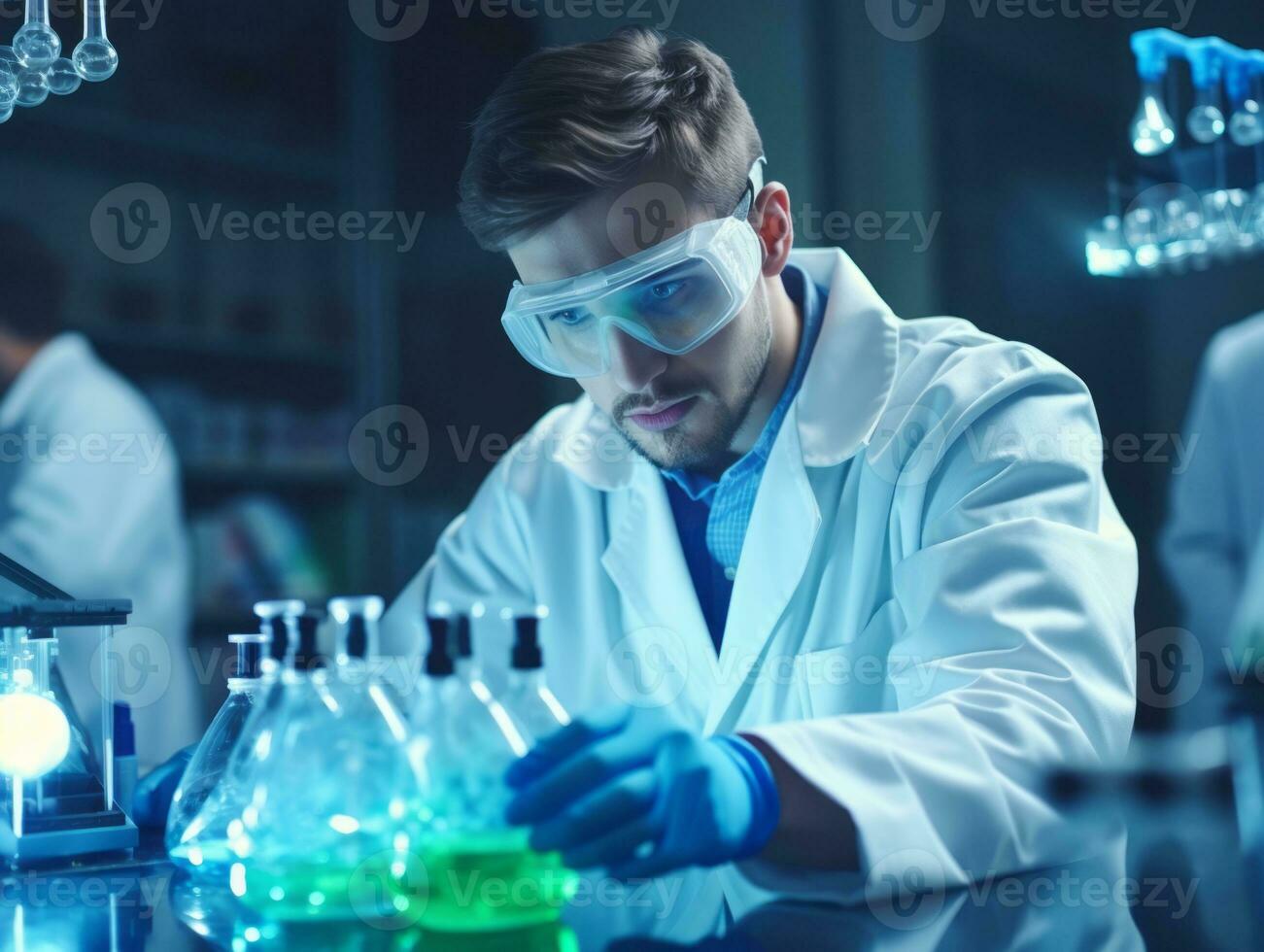 Male scientist conducting experiments in a high tech lab AI Generative photo
