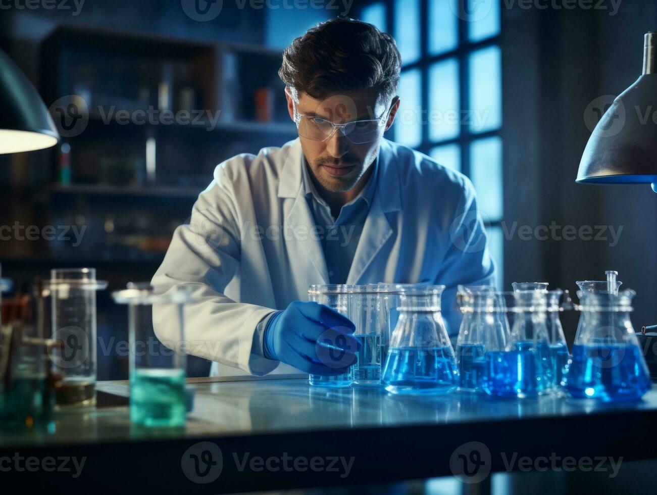 Male scientist conducting experiments in a high tech lab AI Generative photo