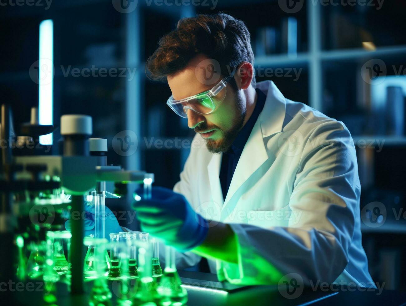Male scientist conducting experiments in a high tech lab AI Generative photo