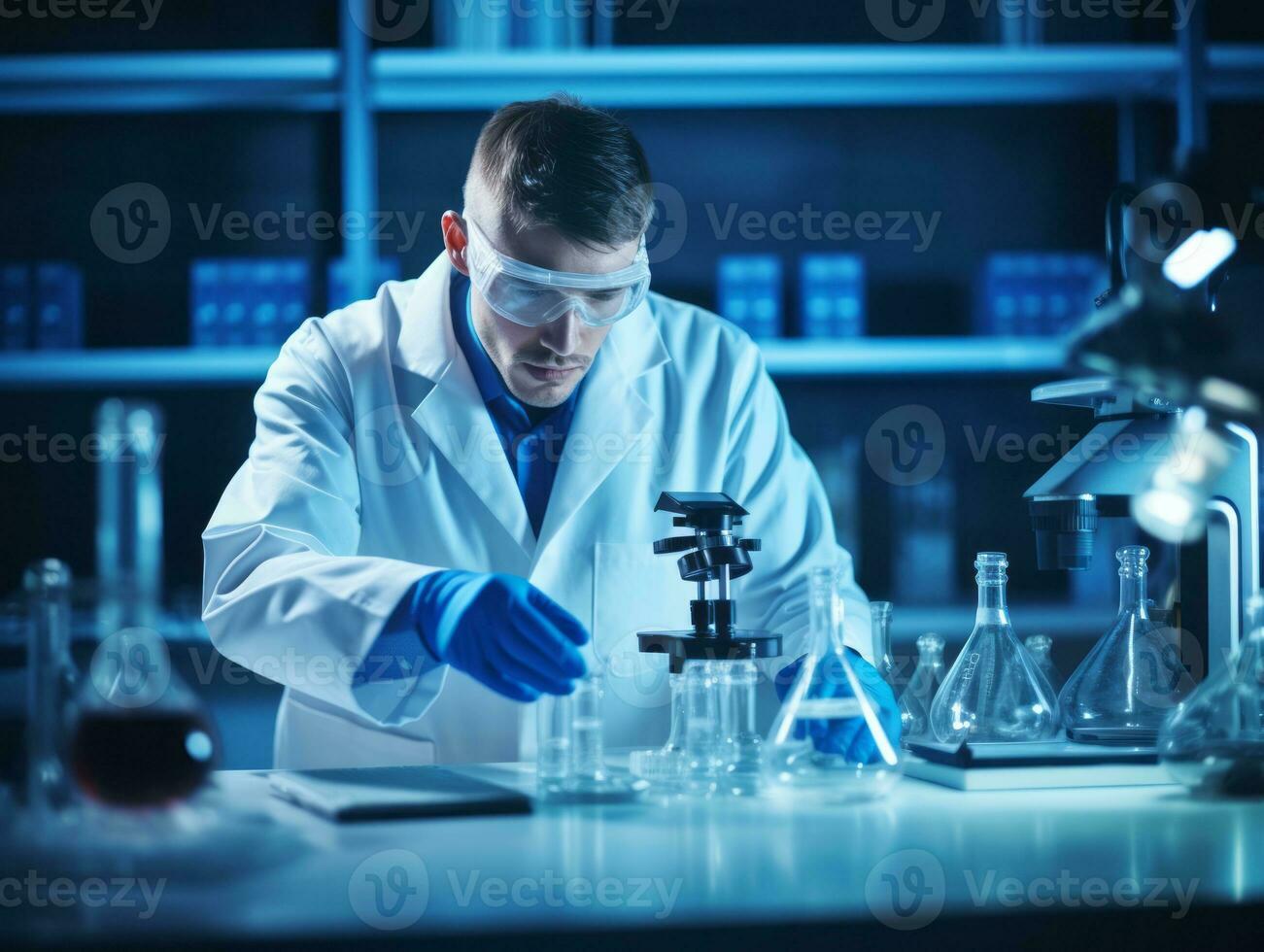 Male scientist conducting experiments in a high tech lab AI Generative photo