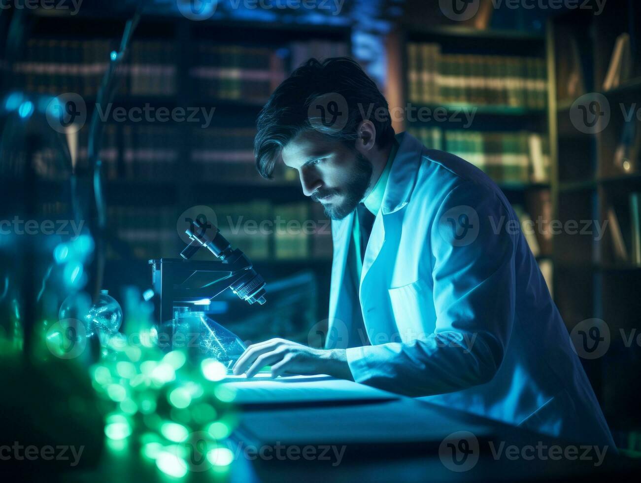Male scientist conducting experiments in a high tech lab AI Generative photo