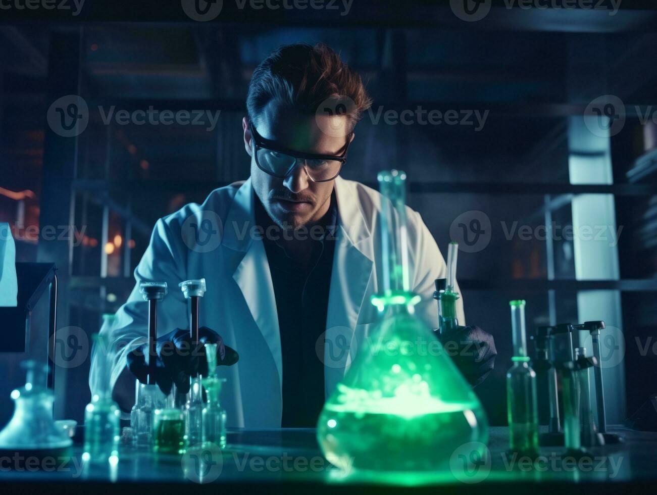 Male scientist conducting experiments in a high tech lab AI Generative photo