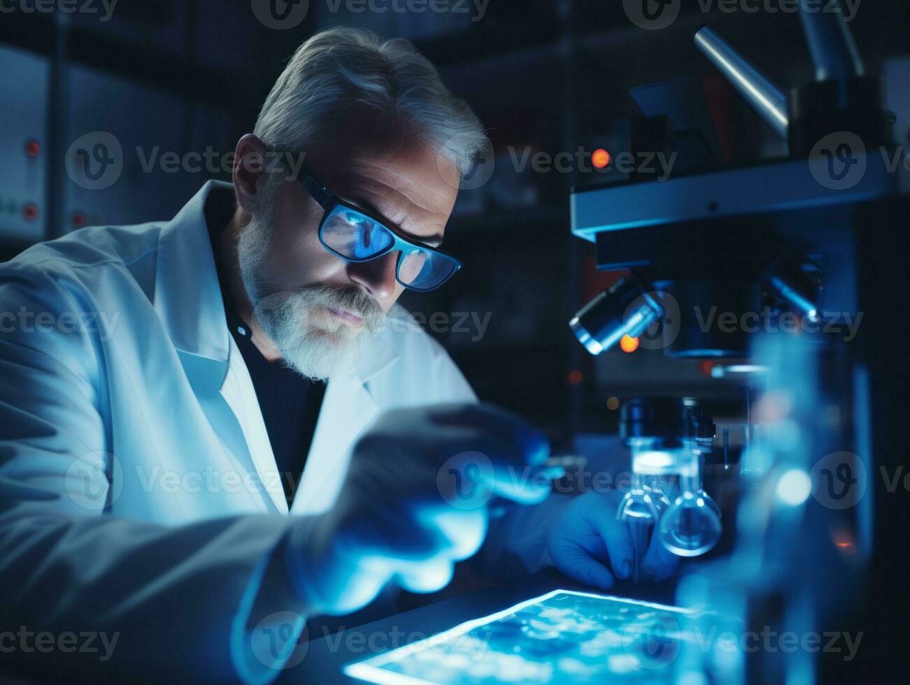 Male scientist conducting experiments in a high tech lab AI Generative photo