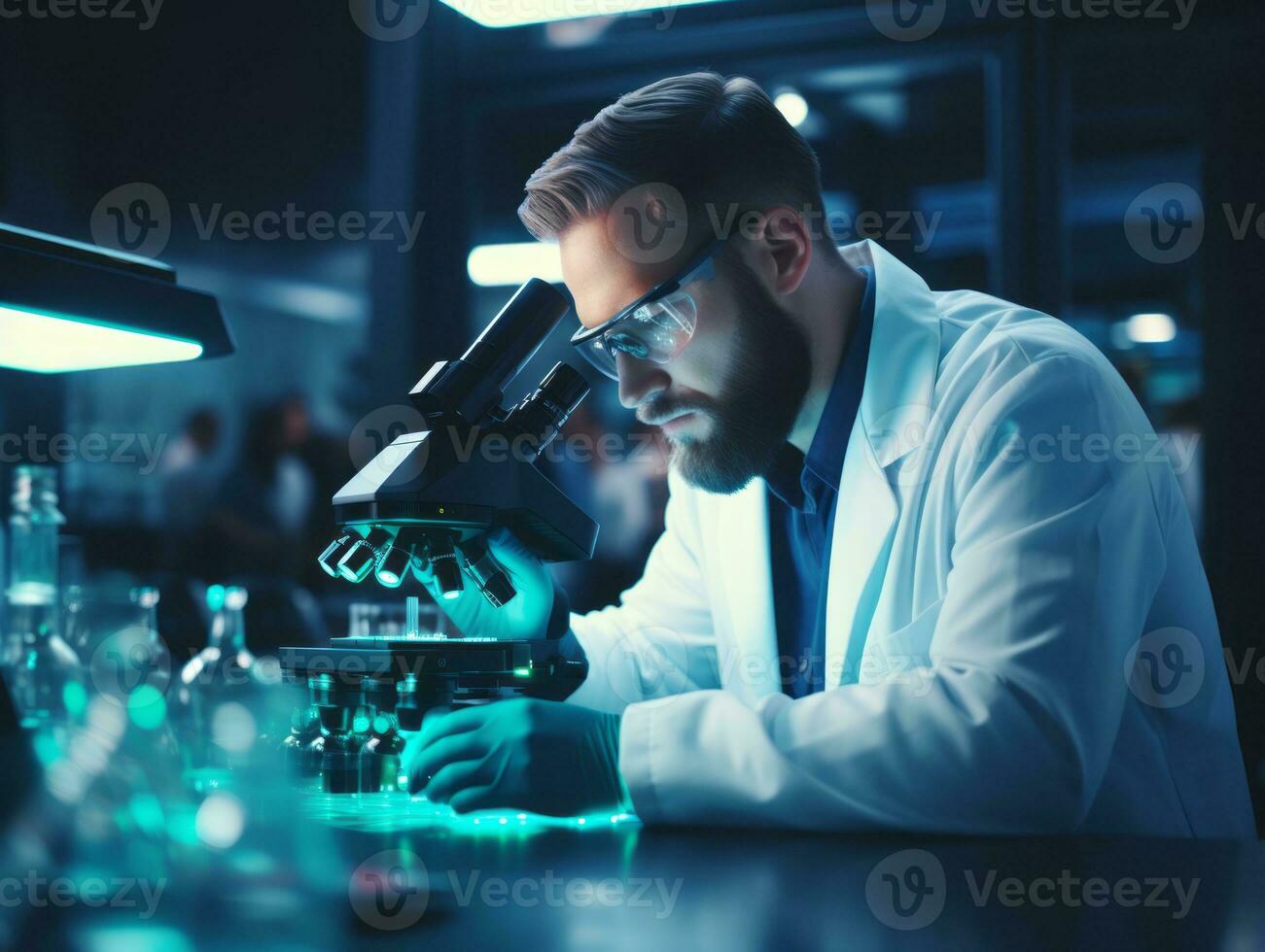 Male scientist conducting experiments in a high tech lab AI Generative photo