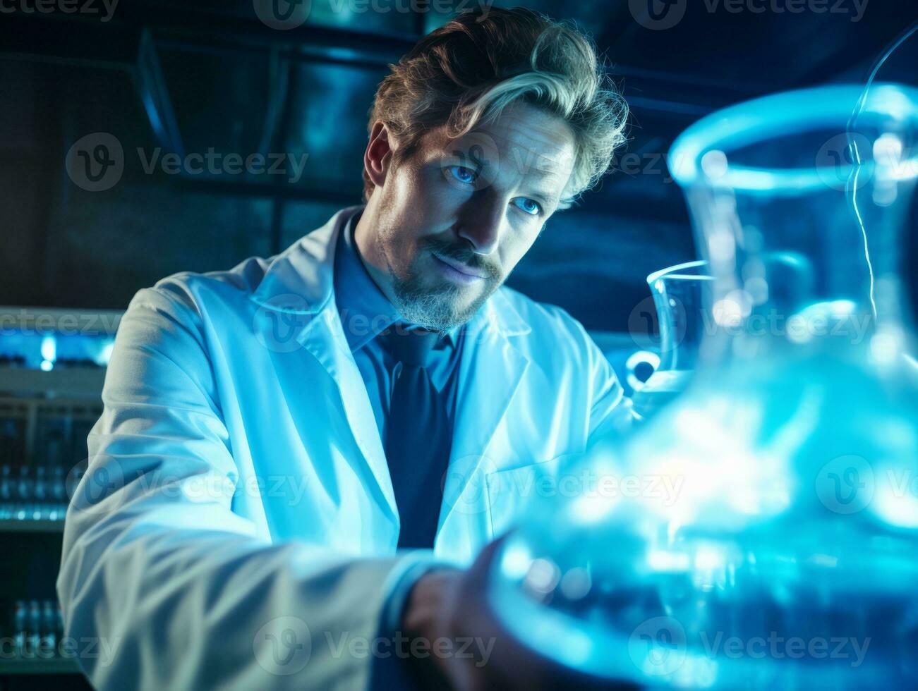 Male scientist conducting experiments in a high tech lab AI Generative photo