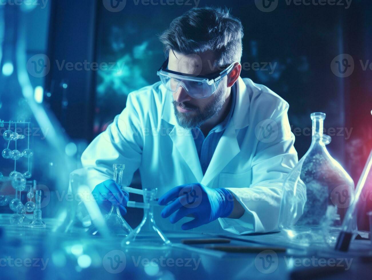 Male scientist conducting experiments in a high tech lab AI Generative photo