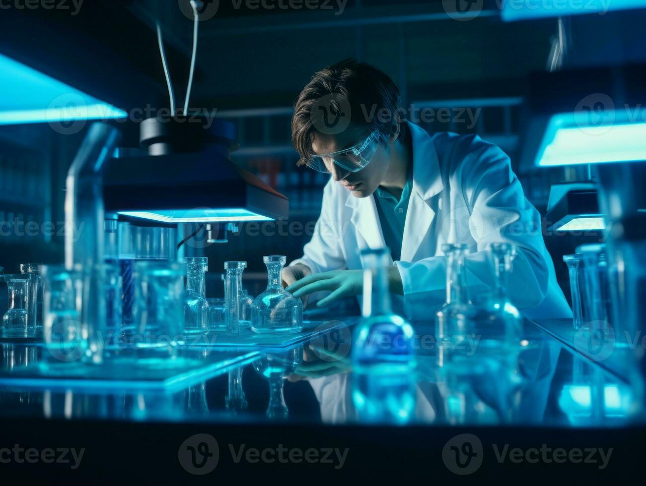 Male scientist conducting experiments in a high tech lab AI Generative photo