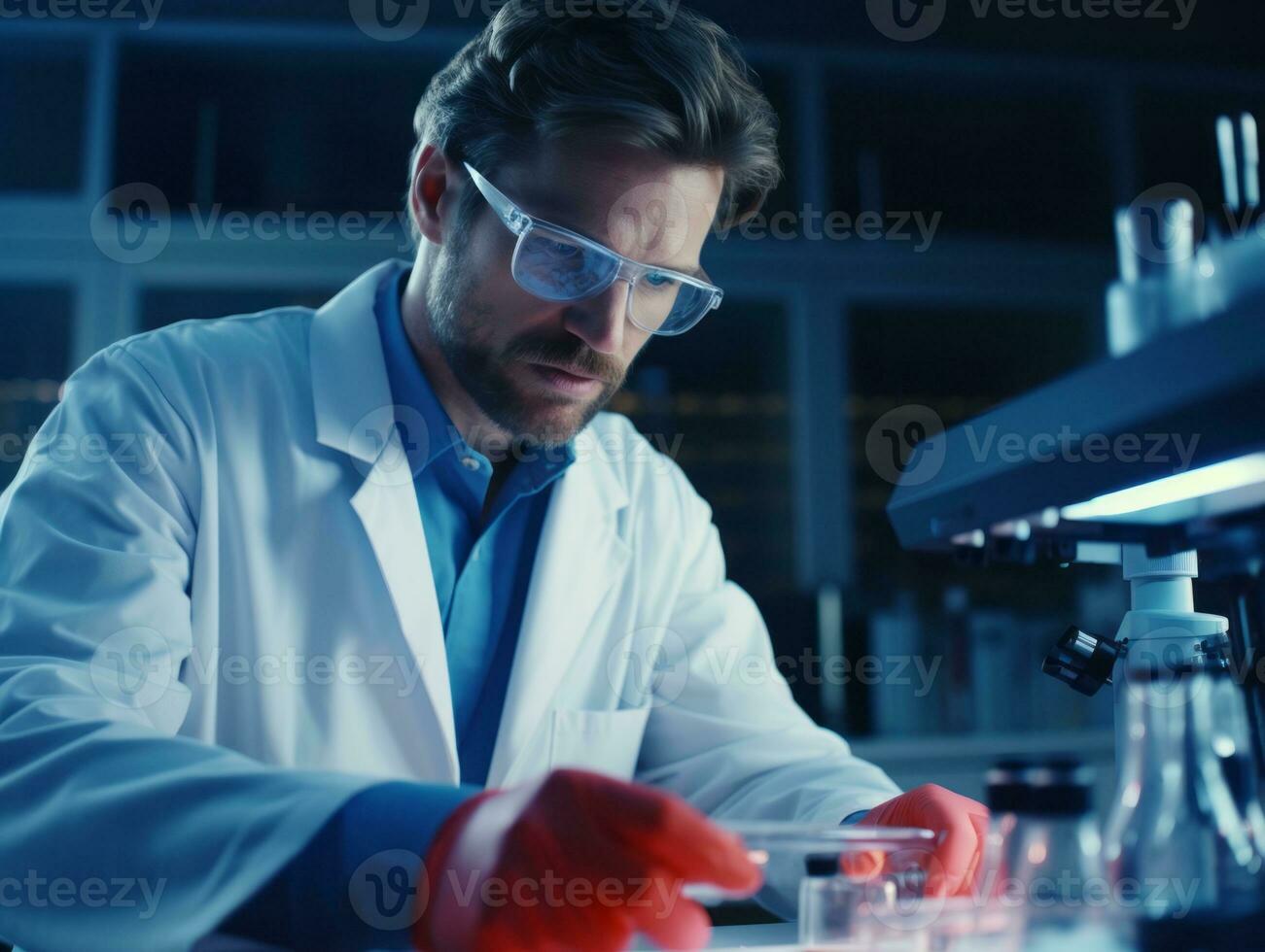 Male scientist conducting experiments in a high tech lab AI Generative photo