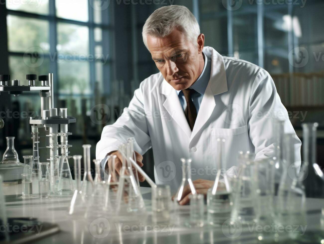 Male scientist conducting experiments in a high tech lab AI Generative photo