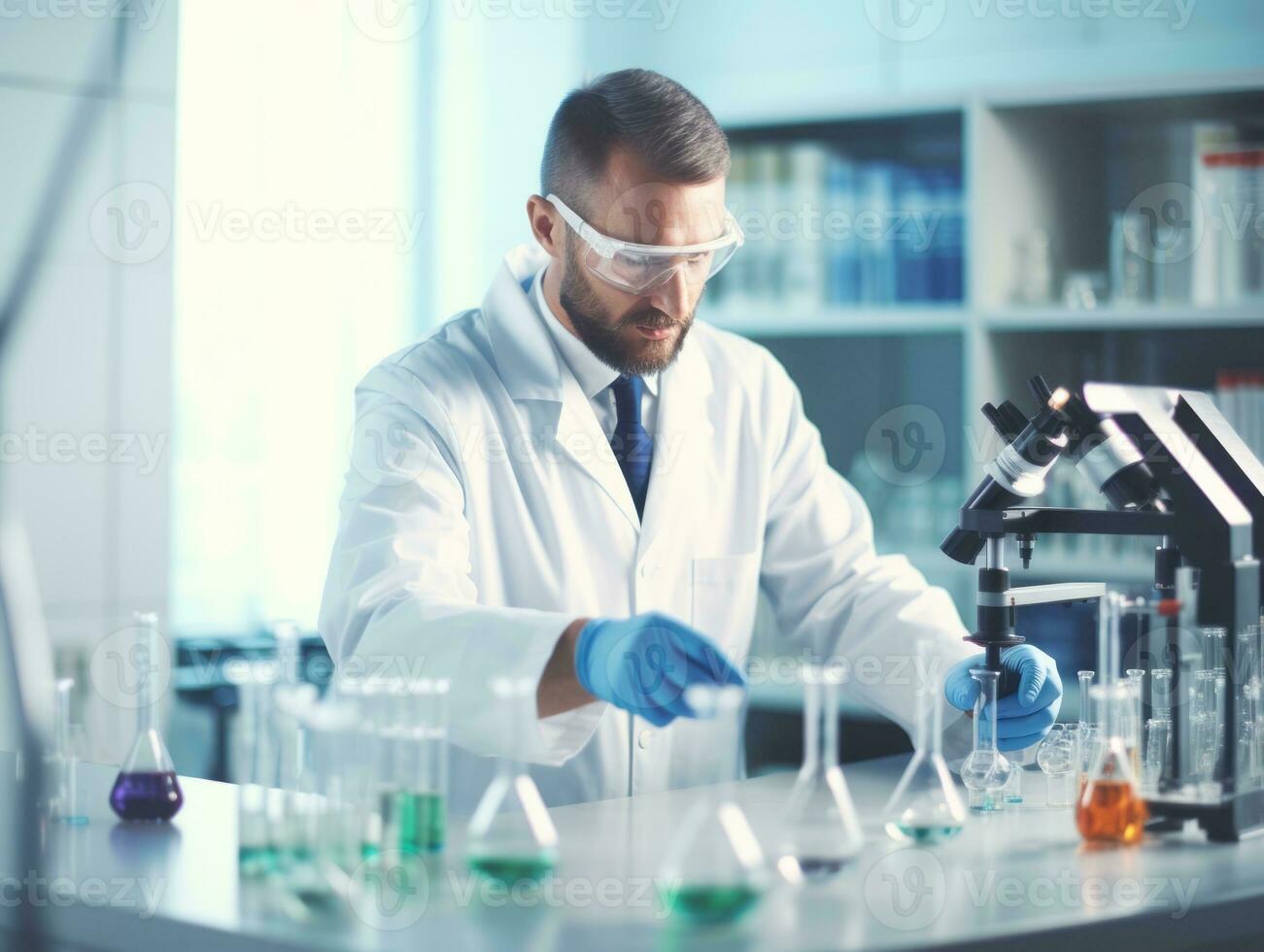 Male scientist conducting experiments in a high tech lab AI Generative photo