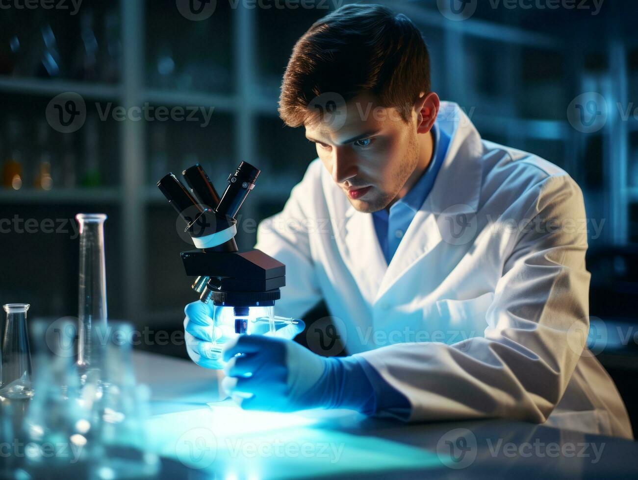 Male scientist conducting experiments in a high tech lab AI Generative photo