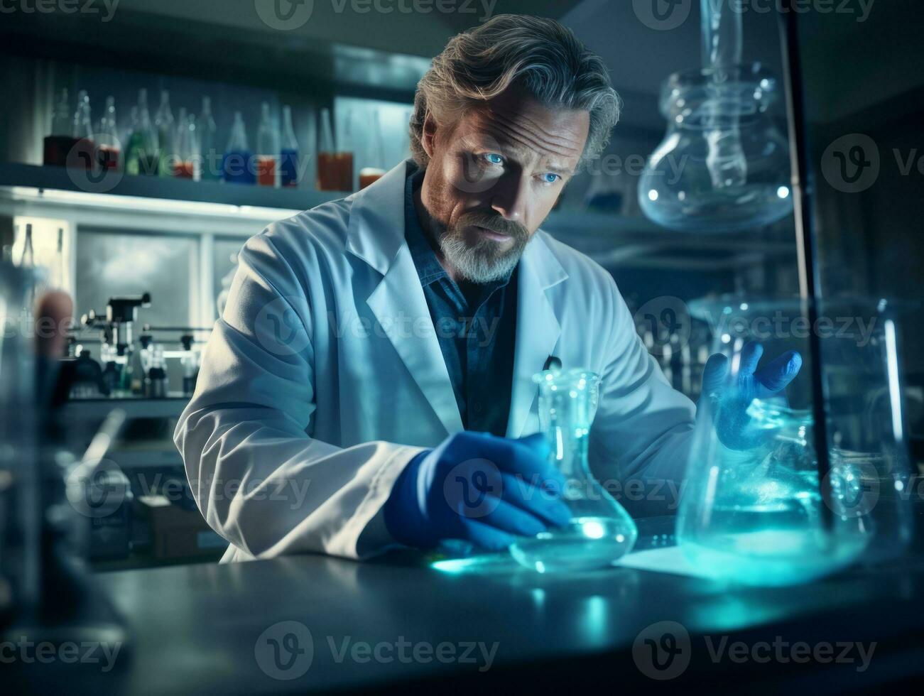 Male scientist conducting experiments in a high tech lab AI Generative photo
