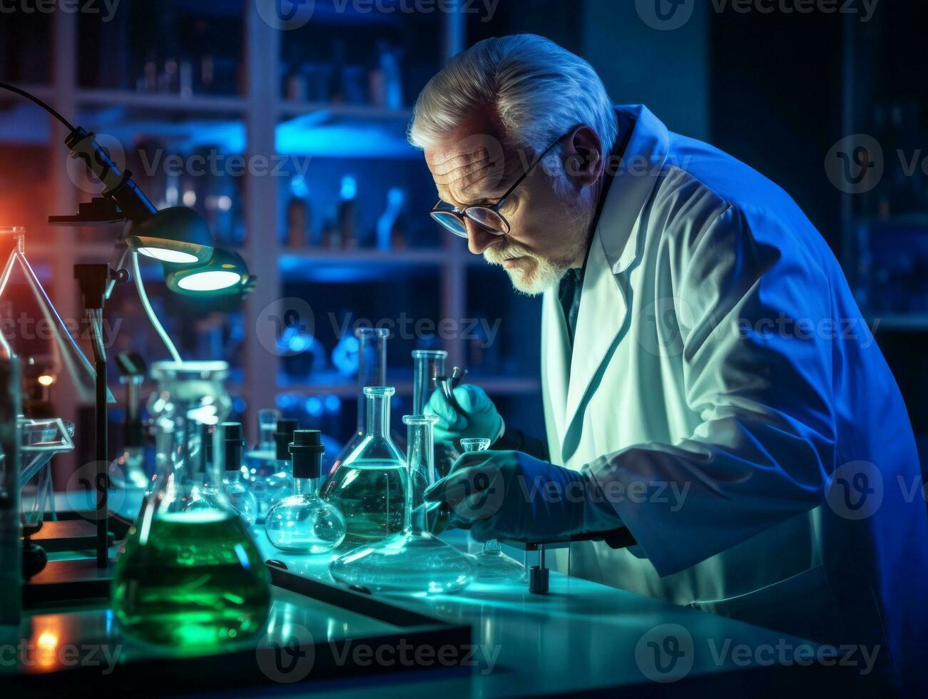 Male scientist conducting experiments in a high tech lab AI Generative photo