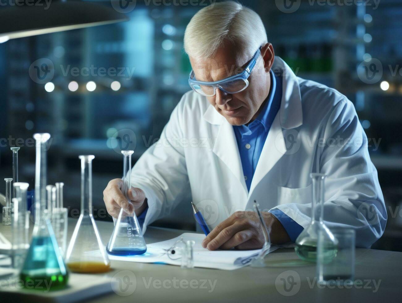 Male scientist conducting experiments in a high tech lab AI Generative photo