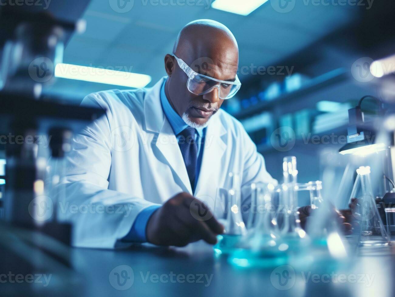 Male scientist conducting experiments in a high tech lab AI Generative photo