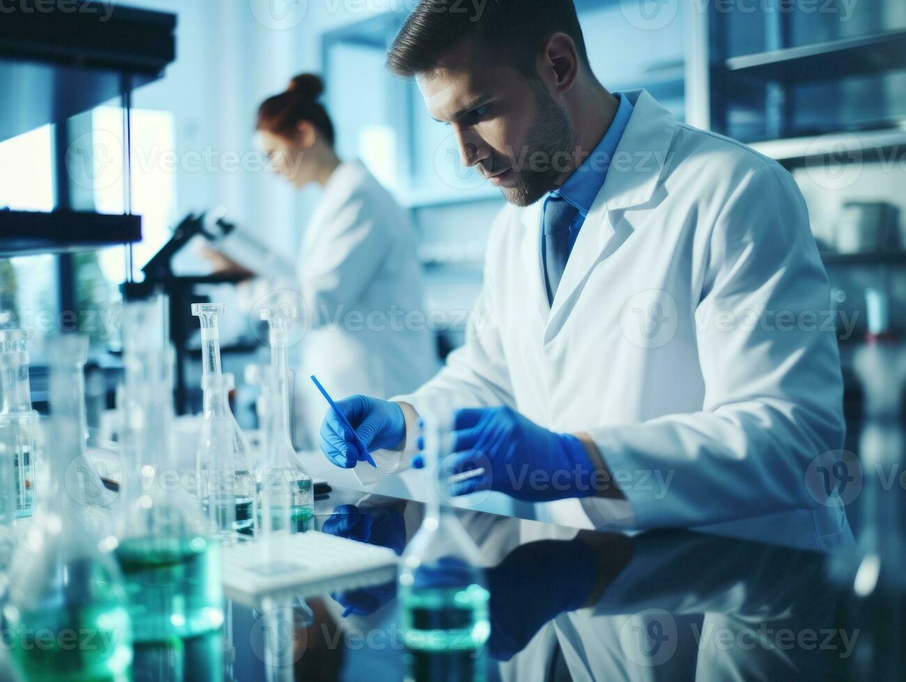 Male scientist conducting experiments in a high tech lab AI Generative photo